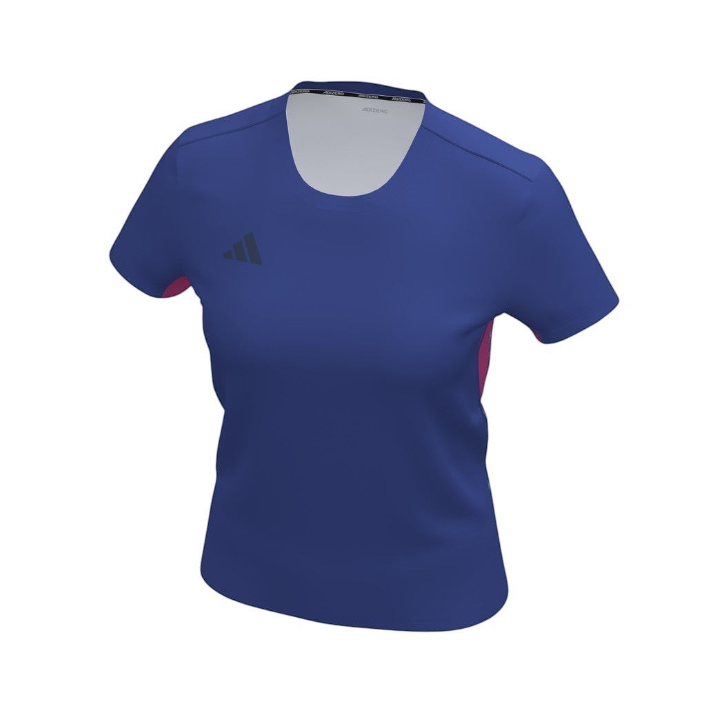 Löwen Hockeyshop Adidas Adizero Damen Funktionsshirt in Royalblau mit pinken Akzenten, atmungsaktiv und leicht.