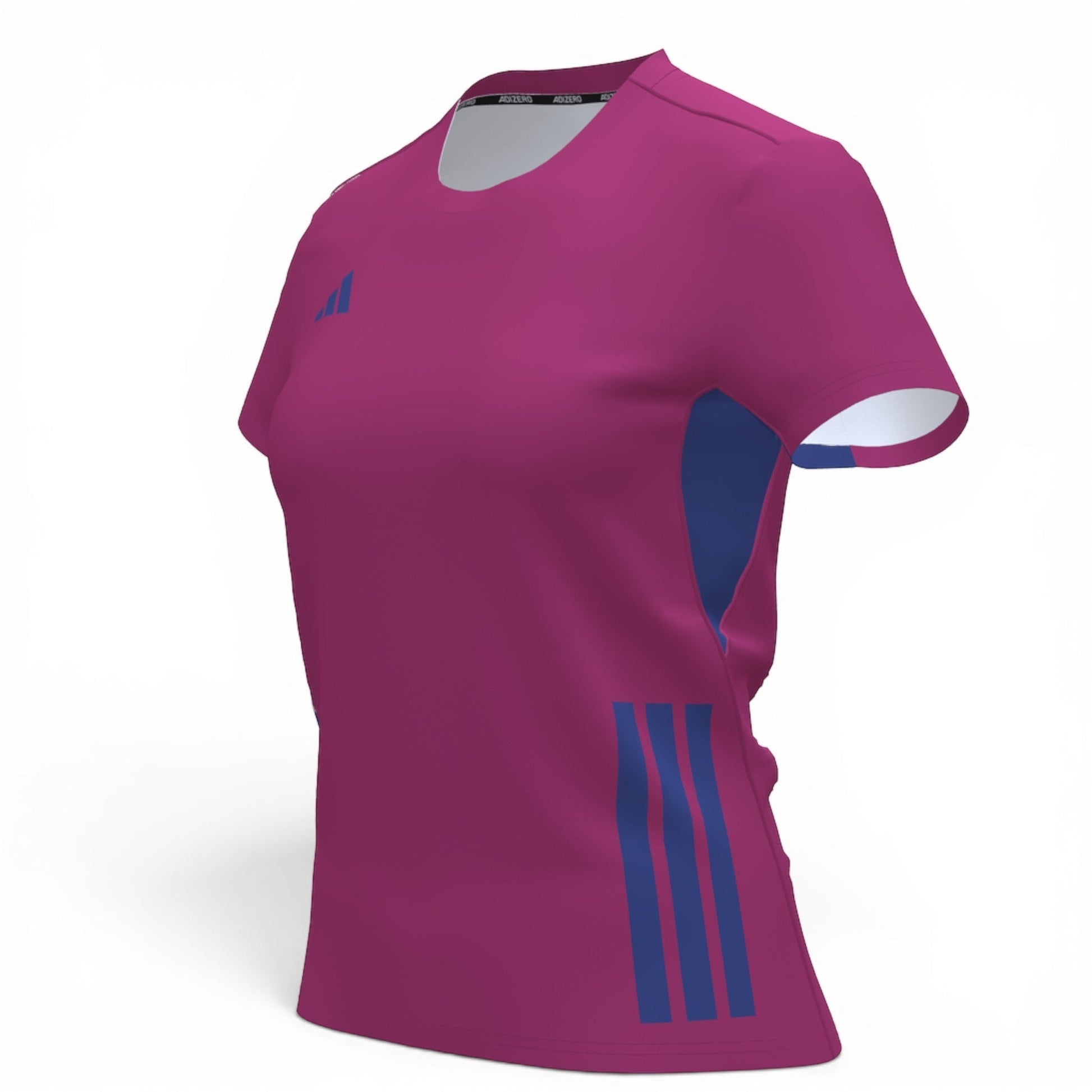 Löwen Hockeyshop adidas adizero T-Shirt in Pink und Royalblau mit seitlichen Einsätzen und Streifen-Design.