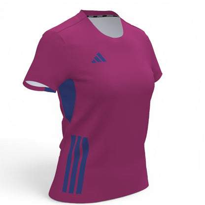 Löwen Hockeyshop adidas adizero T-Shirt in Pink und Royalblau mit seitlichen Einsätzen und Streifen-Detail.