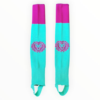 Löwen Hockeyshop Stutzen in Türkis und Pink mit Löwen-Logo, elastische Bündchen, robustes Material